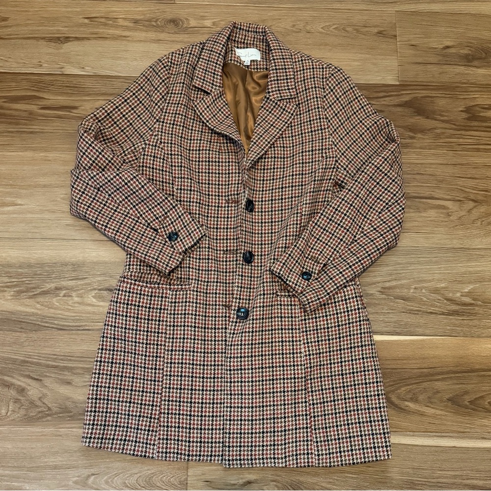 Sweet Lemon sz S Houndstooth Wool Blend Tweed-style Long Blazer Jacket/Coat